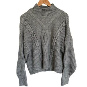 Elizabeth and James Gray Cable Knit Turtleneck Sweater Size Large